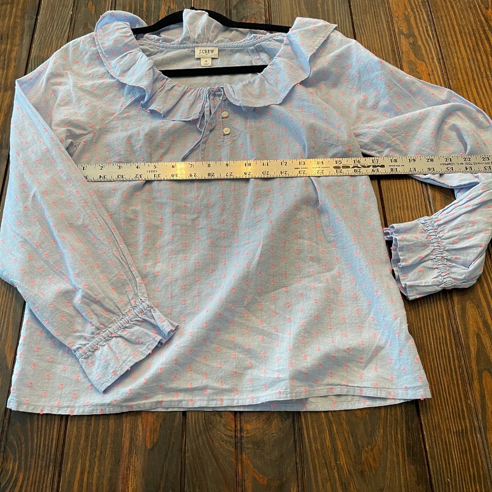 J Crew Mercantile Pink Blue Ruffle Blouse